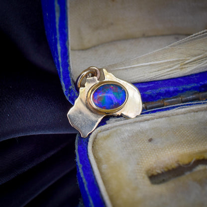 Antique Black Opal Triplet 9ct Gold Australia Travel Charm Pendant