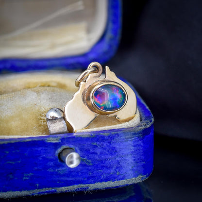 Antique Black Opal Triplet 9ct Gold Australia Travel Charm Pendant