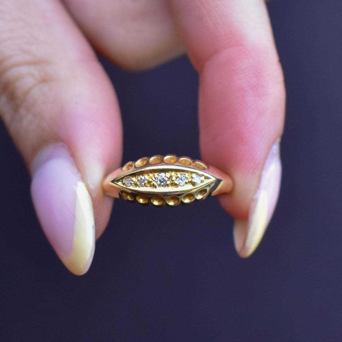 Antique Diamond Five Stone 18ct Yellow Gold Boat Ring | Dated 1919