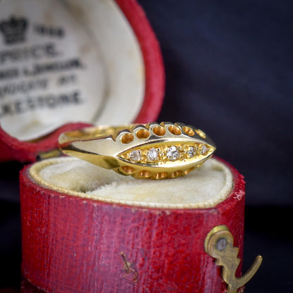 Antique Diamond Five Stone 18ct Yellow Gold Boat Ring | Dated 1919