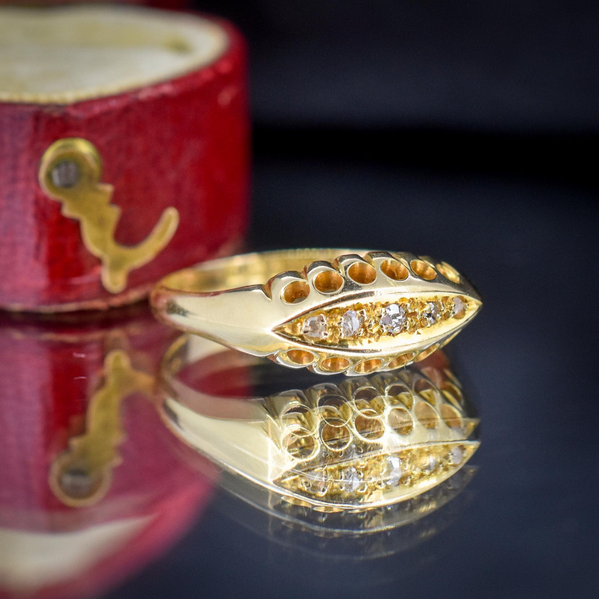Antique Diamond Five Stone 18ct Yellow Gold Boat Ring | Dated 1919