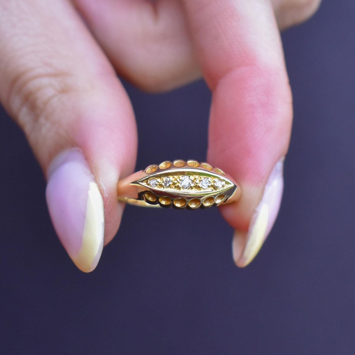 Antique Diamond Five Stone 18ct Yellow Gold Boat Ring | Dated 1919