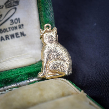 Vintage 9ct Gold Cat Feline Charm Pendant