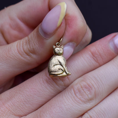 Vintage 9ct Gold Cat Feline Charm Pendant