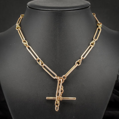 Antique '1918' 9ct Gold Trombone and Love Knot Link Albert Chain Necklace | 15.75"