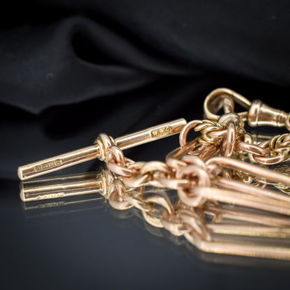 Antique '1918' 9ct Gold Trombone and Love Knot Link Albert Chain Necklace | 15.75"