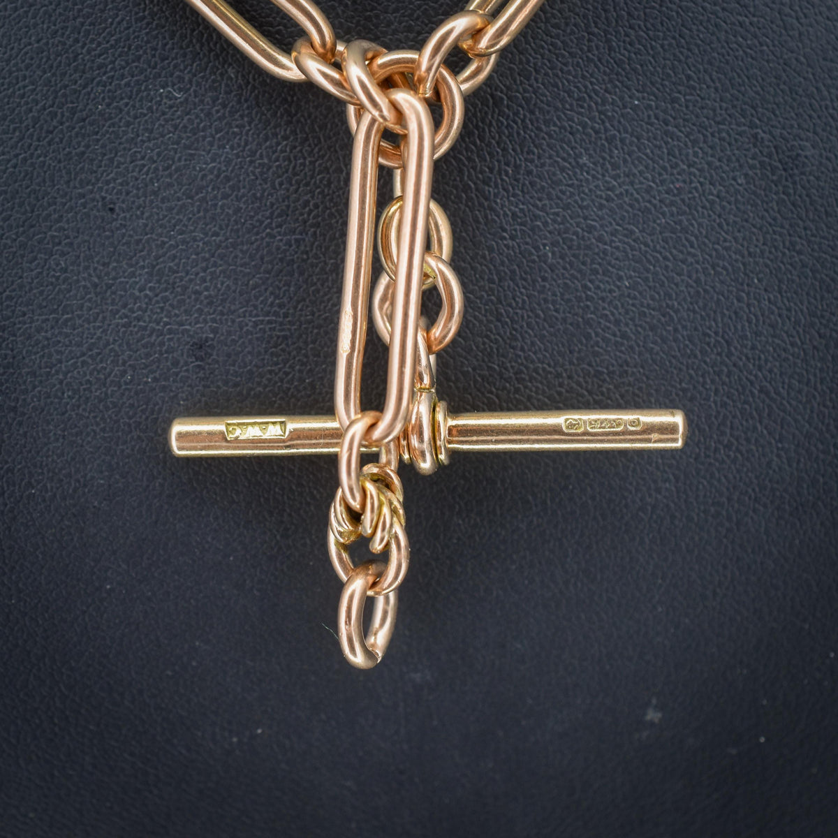 Antique '1918' 9ct Gold Trombone and Love Knot Link Albert Chain Necklace | 15.75"
