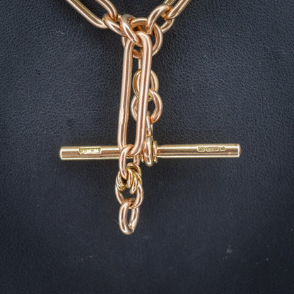 Antique '1918' 9ct Gold Trombone and Love Knot Link Albert Chain Necklace | 15.75"