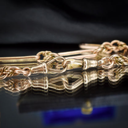 Antique '1918' 9ct Gold Trombone and Love Knot Link Albert Chain Necklace | 15.75"