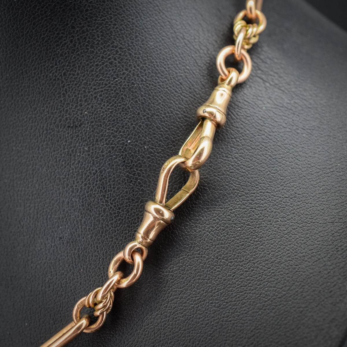 Antique '1918' 9ct Gold Trombone and Love Knot Link Albert Chain Necklace | 15.75"