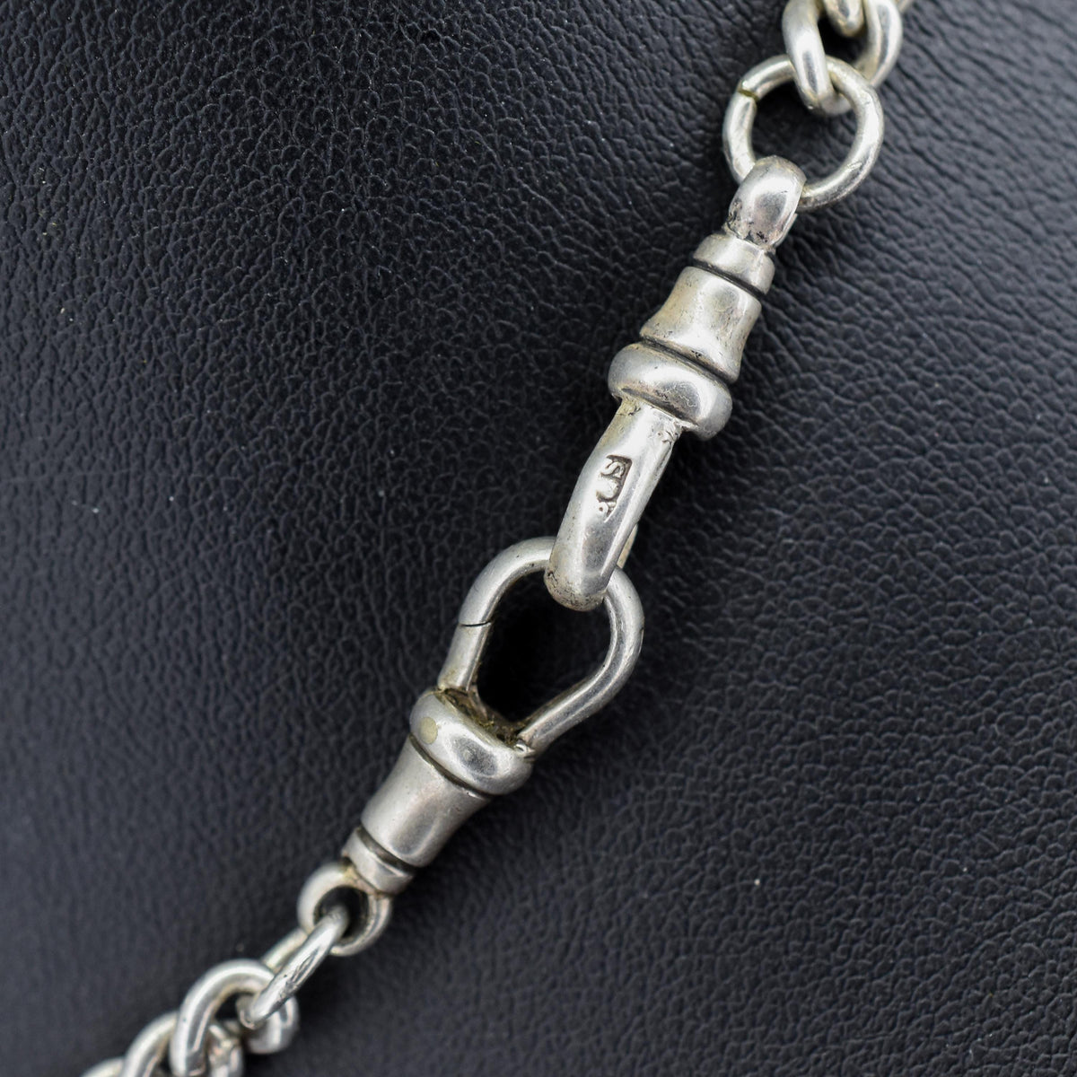 Art Deco Sterling Silver Curb Link Double Albert Watch Chain Necklace – 15"