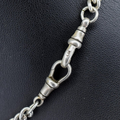 Art Deco Sterling Silver Curb Link Double Albert Watch Chain Necklace – 15"