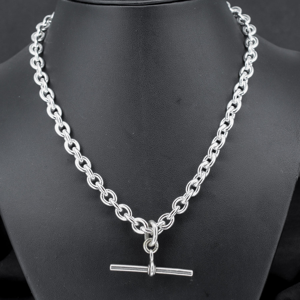 Vintage 75g Sterling Silver Oval Cable Link Chain Necklace with Double Dog Clip and T-bar Slider | 23"