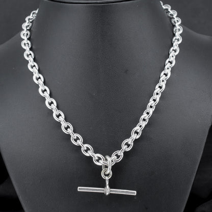 Vintage 75g Sterling Silver Oval Cable Link Chain Necklace with Double Dog Clip and T-bar Slider | 23"