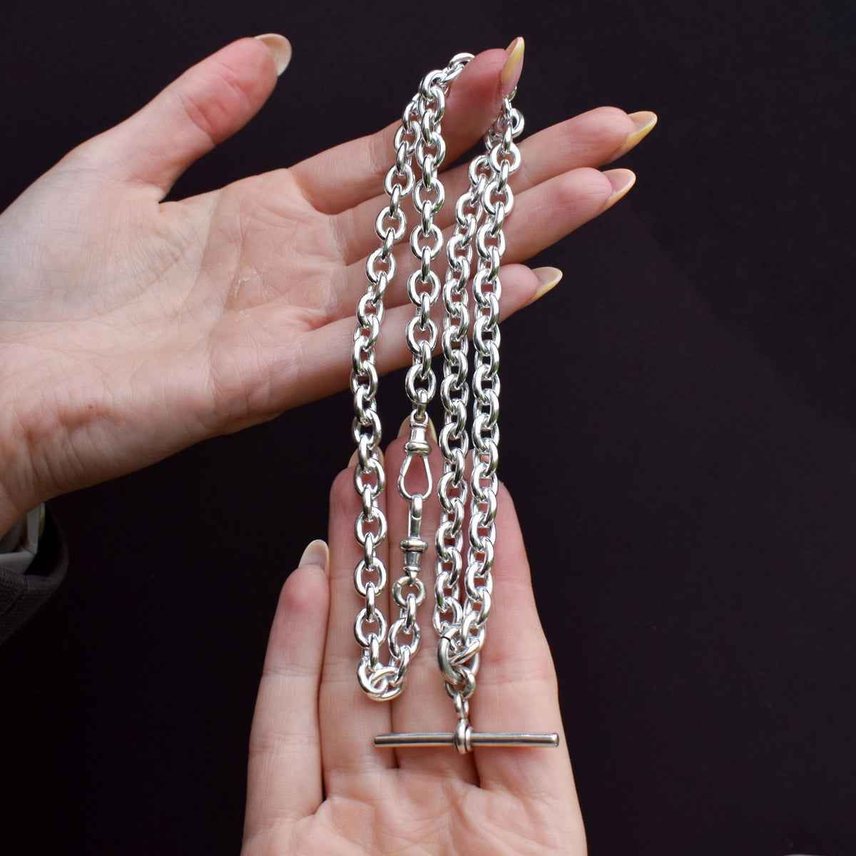 Vintage 75g Sterling Silver Oval Cable Link Chain Necklace with Double Dog Clip and T-bar Slider | 23"