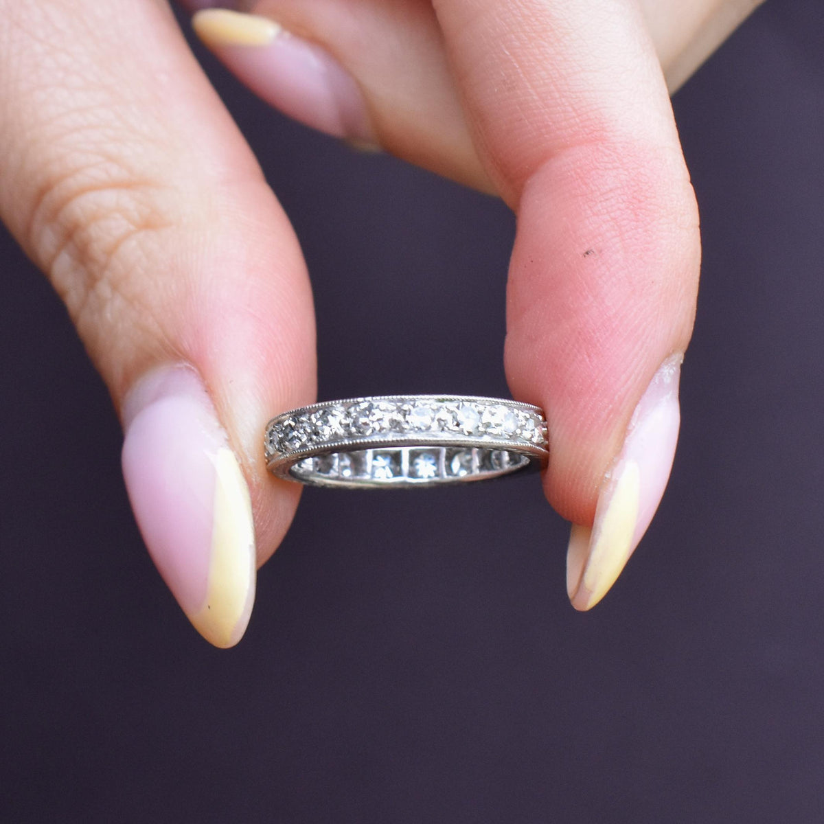 Art Deco Diamond Palladium Full Eternity Wedding Band Ring