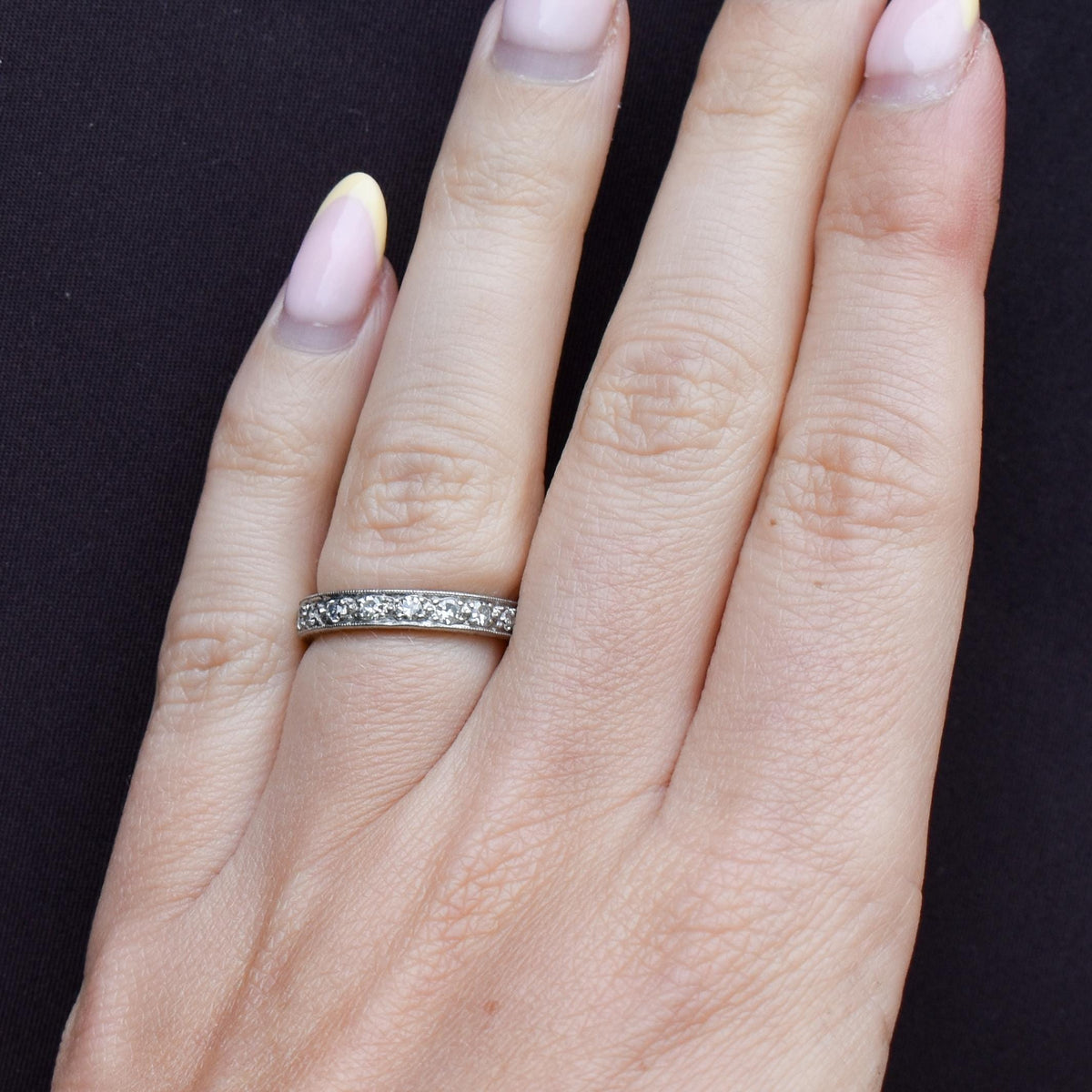 Art Deco Diamond Palladium Full Eternity Wedding Band Ring