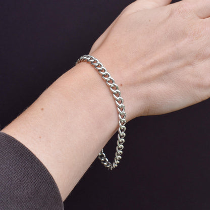 Antique Curb Sterling Silver Bracelet with Dog Clip and T-bar | 8"