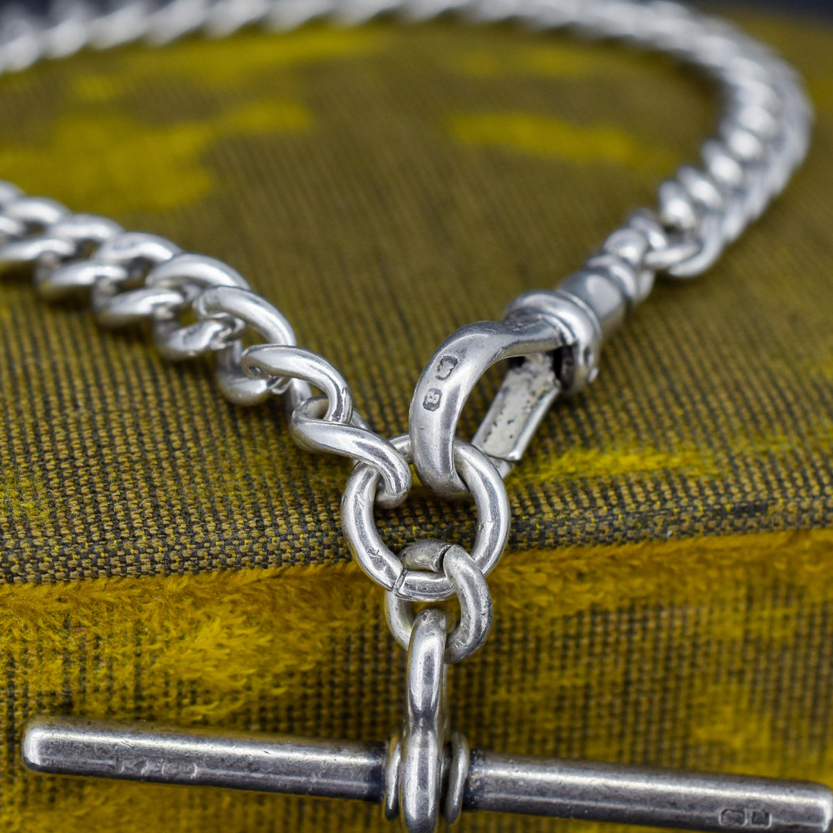 Antique Curb Sterling Silver Bracelet with Dog Clip and T-bar | 8"