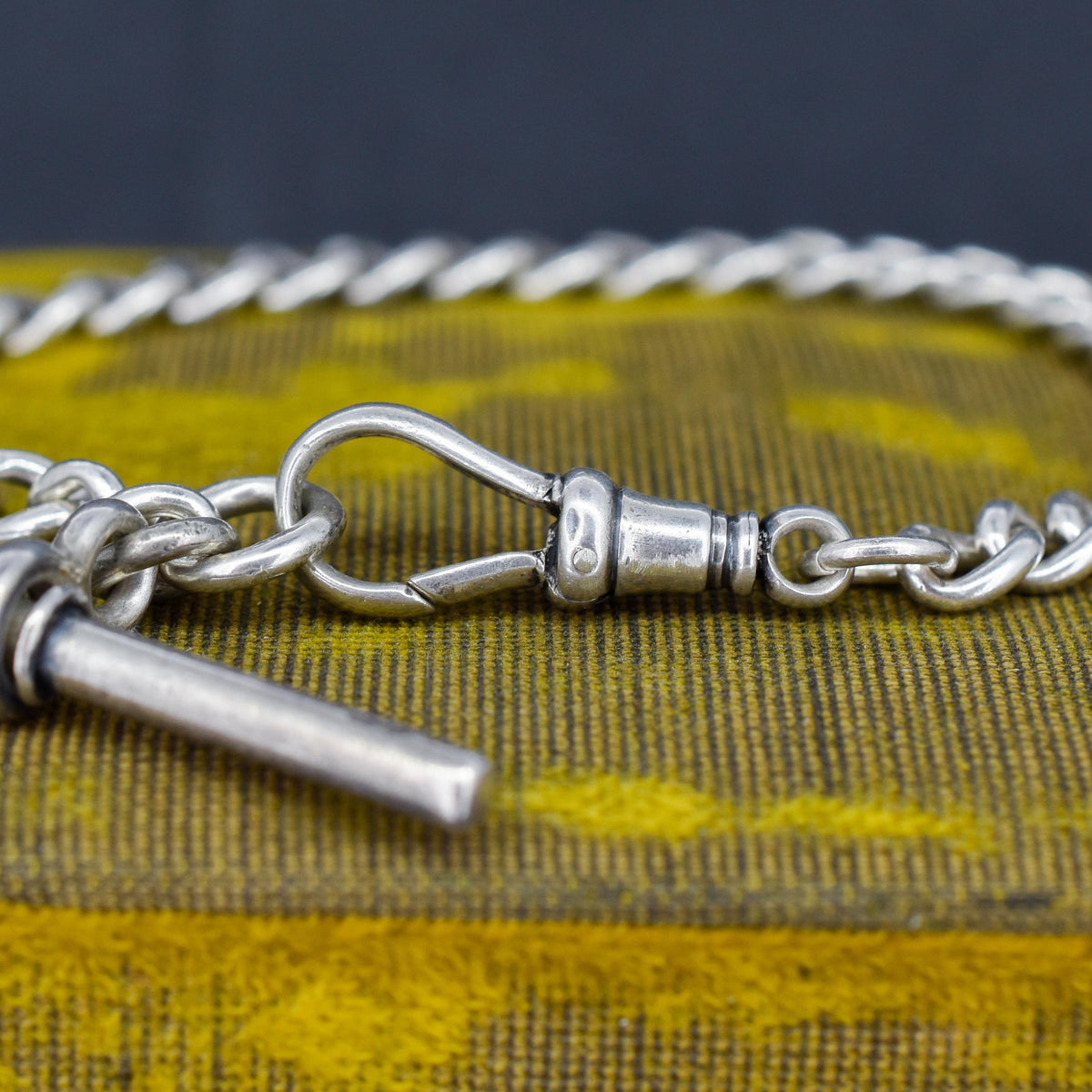 Antique Curb Sterling Silver Bracelet with Dog Clip and T-bar | 8"