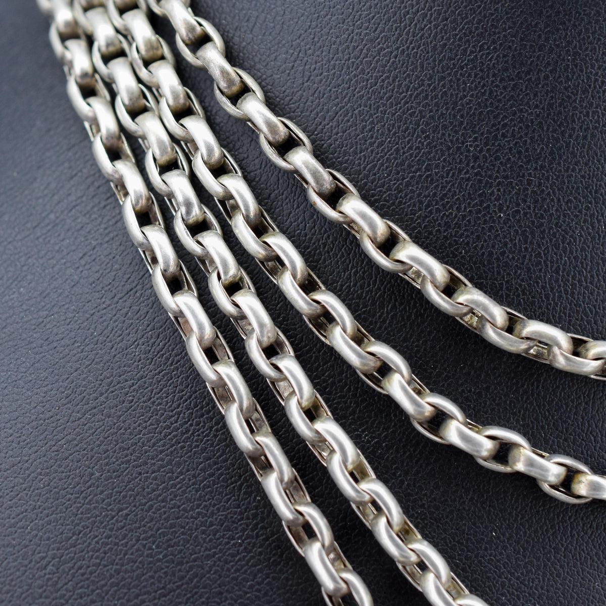 Antique Victorian Silver Long Guard Chain Necklace with Dog Clip | 60" Length