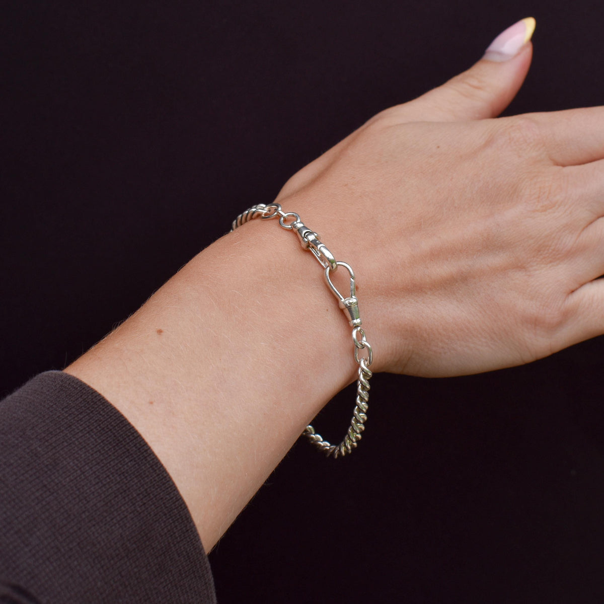 Vintage Curb Sterling Silver Bracelet / Extender with Double Dog Clip | 7.2"