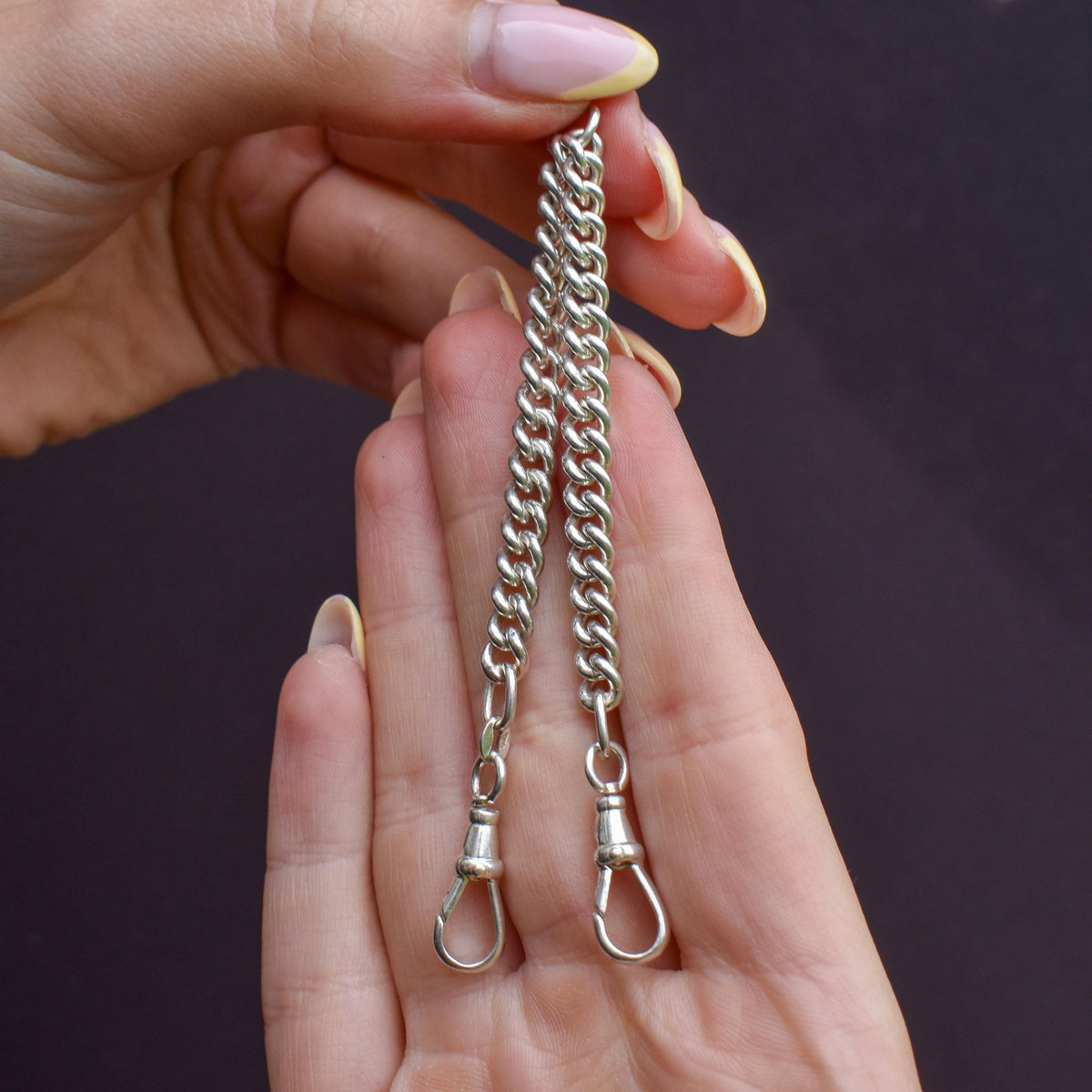 Vintage Curb Sterling Silver Bracelet / Extender with Double Dog Clip | 7.2"