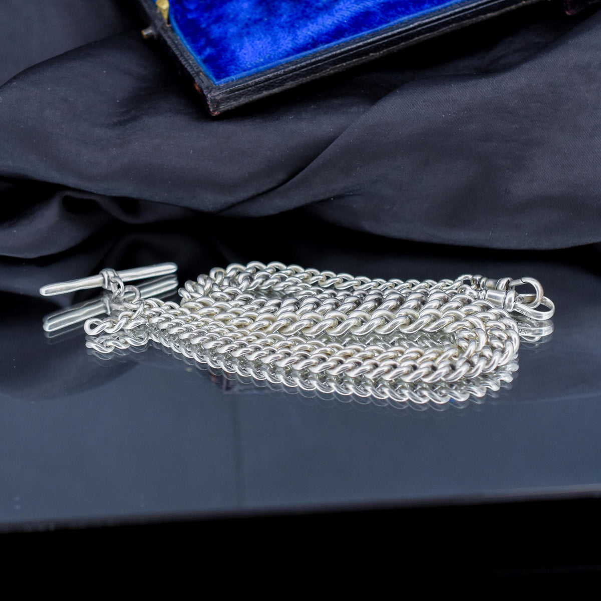 Antique 69g Heavy Albert Watch Chain Necklace with T-Bar and Dog Clips | 24"