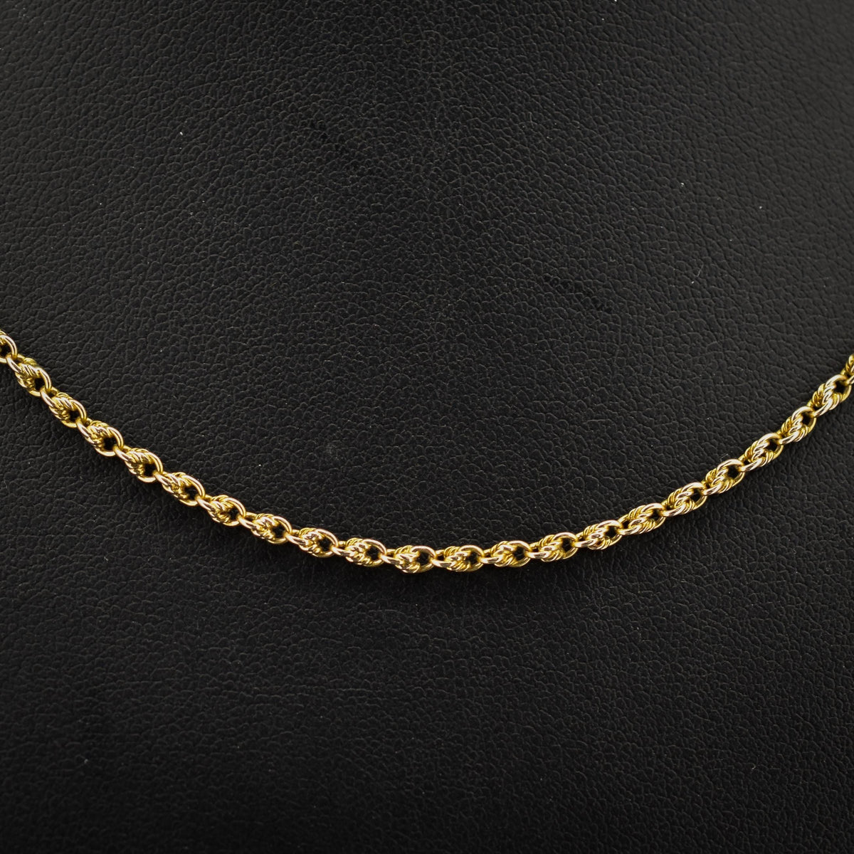 Antique 9ct Gold Love Knot Link Chain Necklace with Barrel Clasp | 16.5"