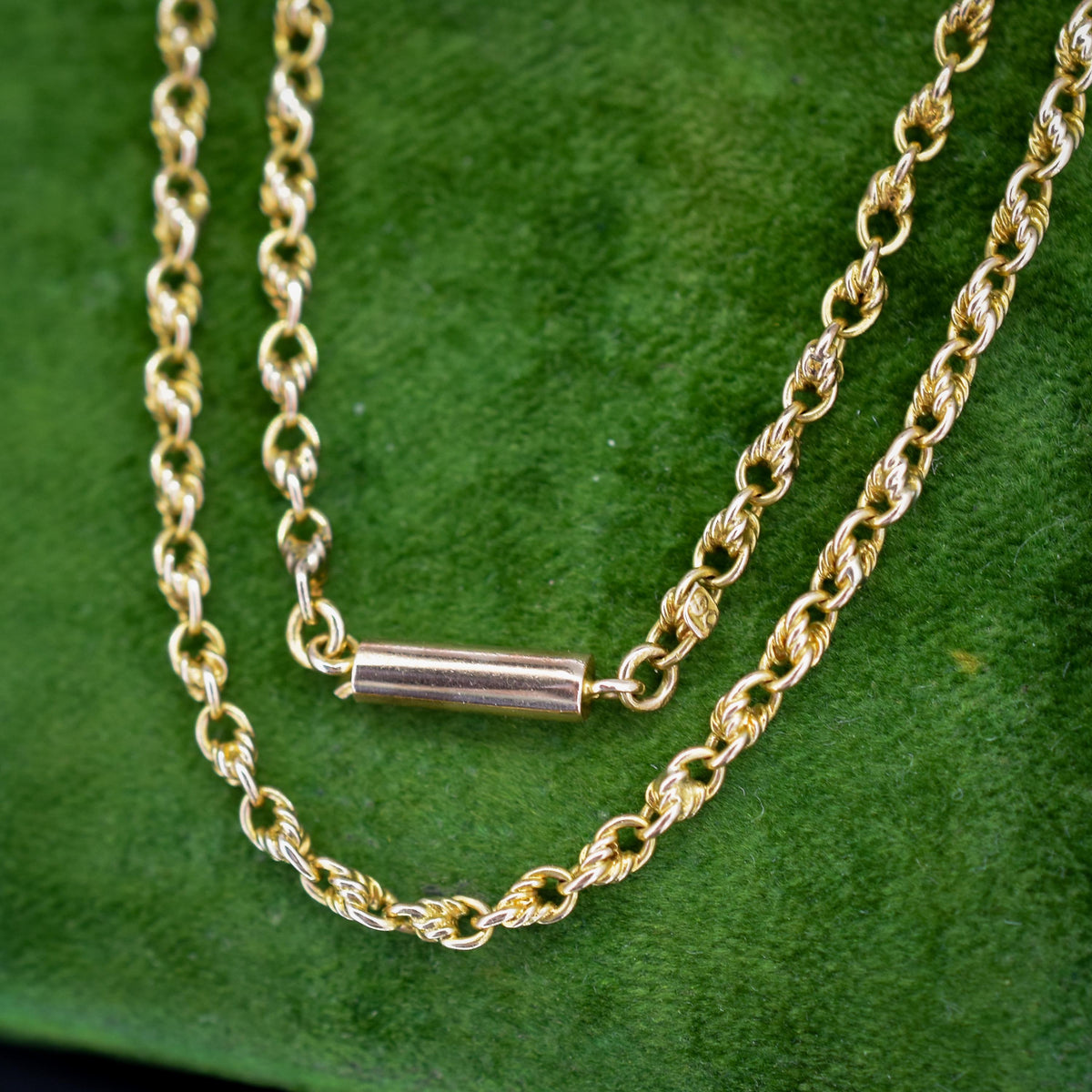 Antique 9ct Gold Love Knot Link Chain Necklace with Barrel Clasp | 16.5"