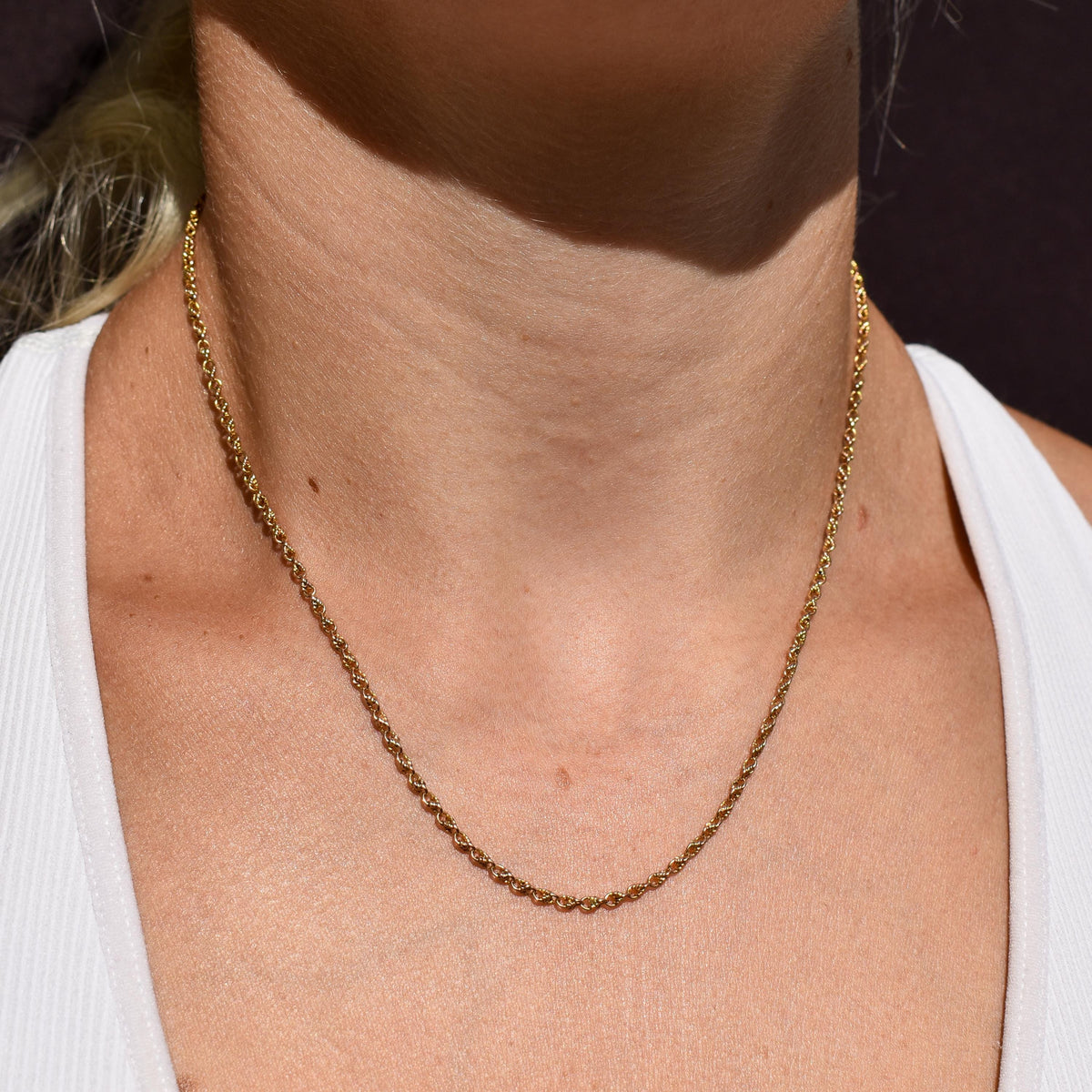 Antique 9ct Gold Love Knot Link Chain Necklace with Barrel Clasp | 16.5"