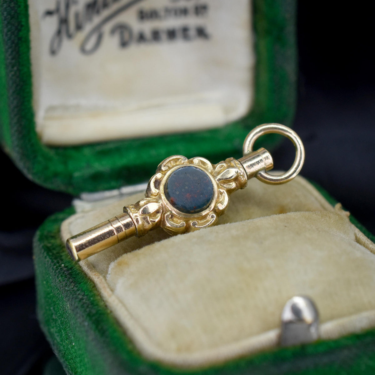 Antique Agate Gold Cased Watch Key Fob Pendant Charm