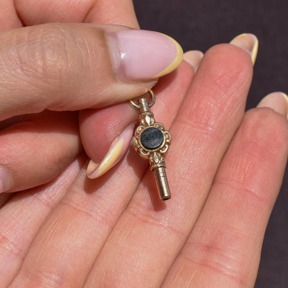 Antique Agate Gold Cased Watch Key Fob Pendant Charm