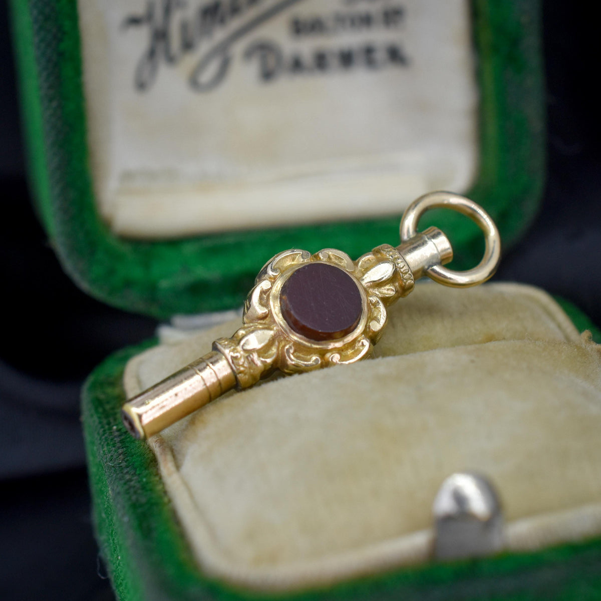 Antique Agate Gold Cased Watch Key Fob Pendant Charm