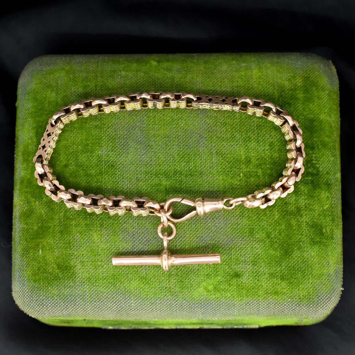 Antique Fancy Link 9ct Gold Chain Bracelet with T-bar | 7.5"