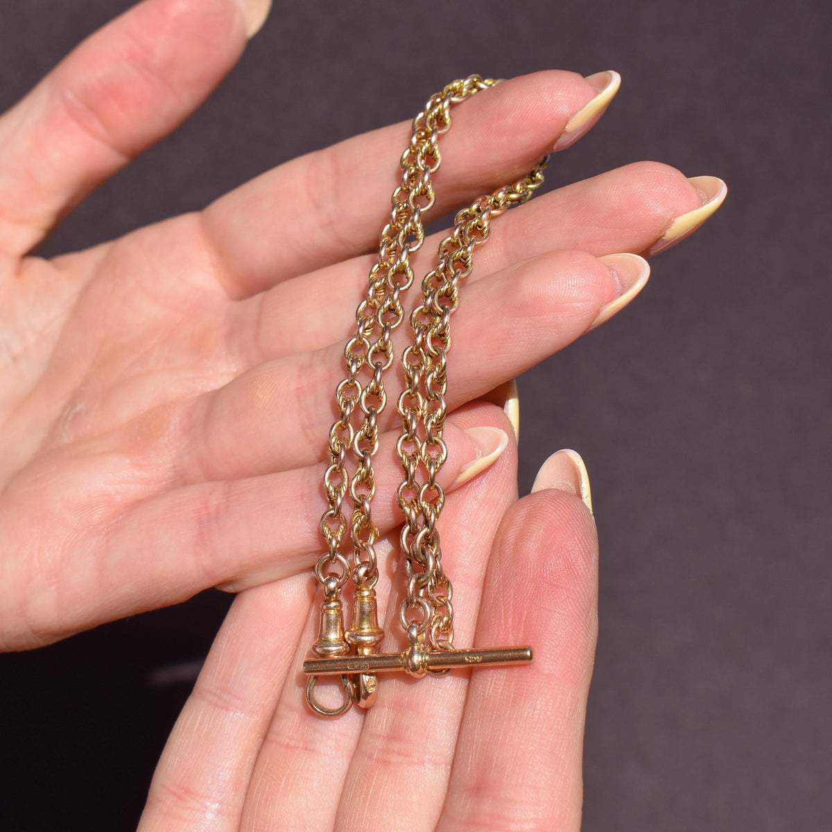 Antique 9ct Gold Love Knot Link Double Albert Watch Chain Necklace | 14.5"