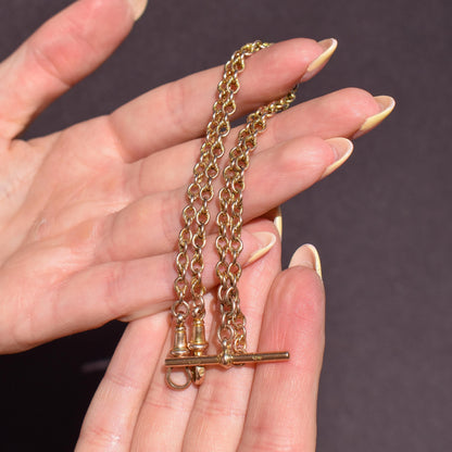 Antique 9ct Gold Love Knot Link Double Albert Watch Chain Necklace | 14.5"