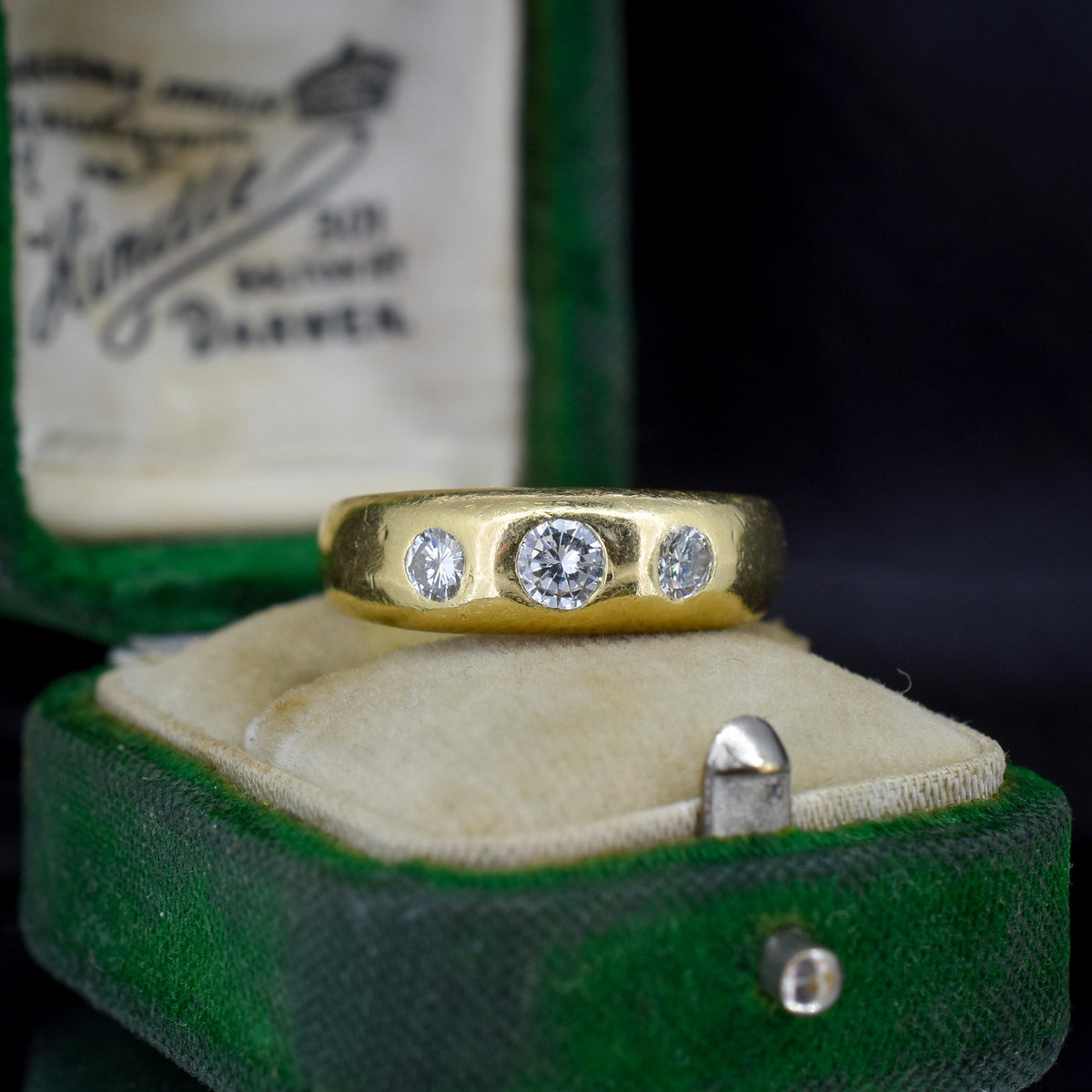 Vintage 0.40ct Diamond Three Stone Gypsy 18ct Yellow Gold Ring Band | Dated 1997