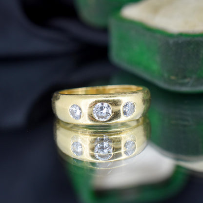 Vintage 0.40ct Diamond Three Stone Gypsy 18ct Yellow Gold Ring Band | Dated 1997