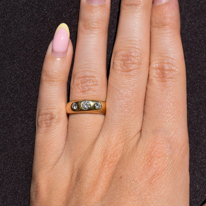 Vintage 0.40ct Diamond Three Stone Gypsy 18ct Yellow Gold Ring Band | Dated 1997