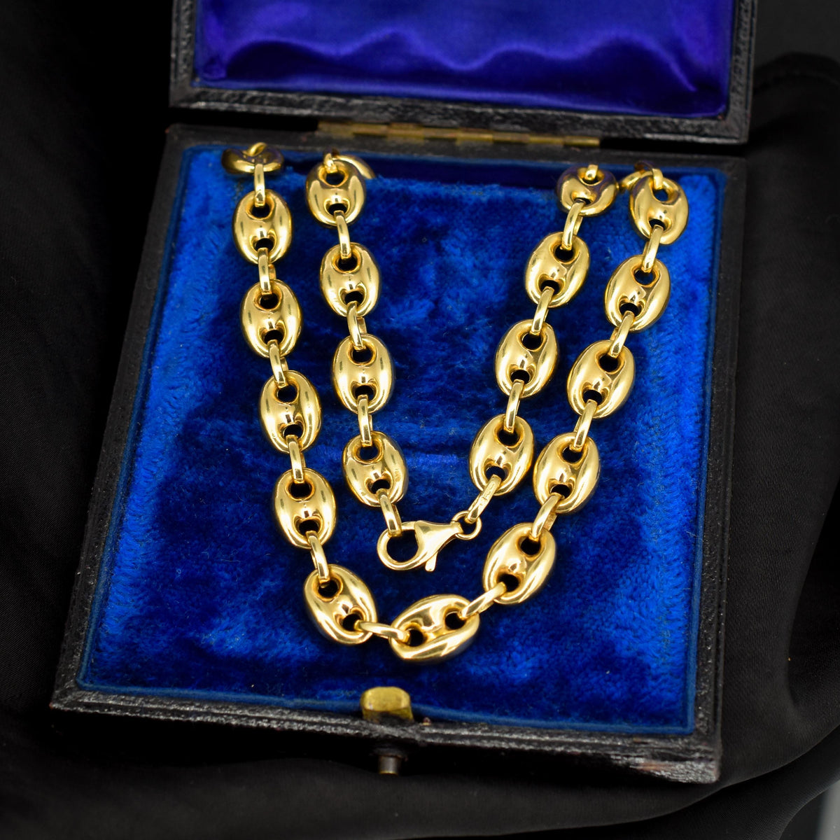 Vintage 9ct Gold 18" Puffy Mariner Anchor Link Chain Necklace