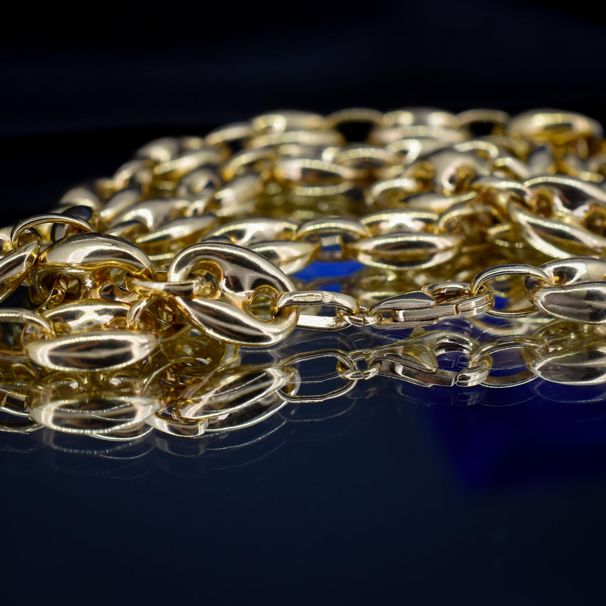 Vintage 9ct Gold 18" Puffy Mariner Anchor Link Chain Necklace