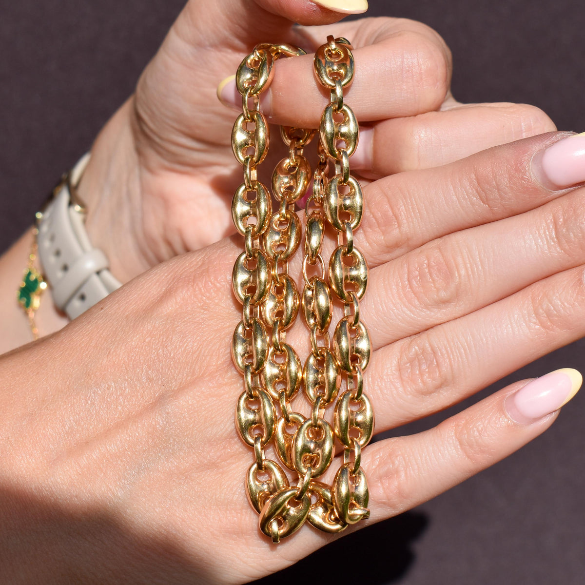 Vintage 9ct Gold 18" Puffy Mariner Anchor Link Chain Necklace