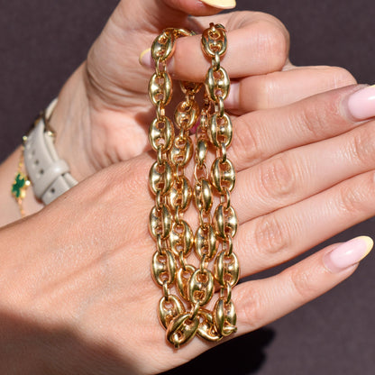 Vintage 9ct Gold 18" Puffy Mariner Anchor Link Chain Necklace