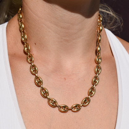 Vintage 9ct Gold 18" Puffy Mariner Anchor Link Chain Necklace