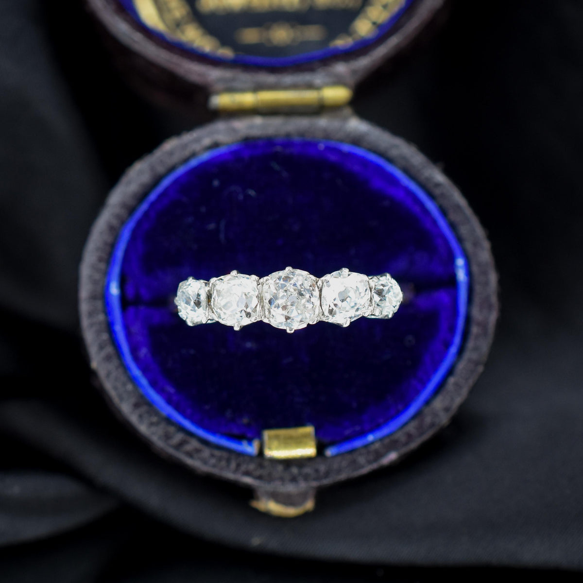 Antique 0.98ct Old Cut Diamond Five Stone 18ct Gold Platinum Ring