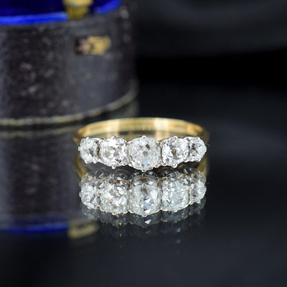 Antique 0.98ct Old Cut Diamond Five Stone 18ct Gold Platinum Ring