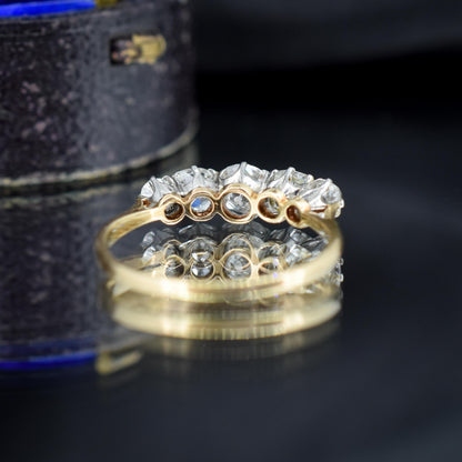 Antique 0.98ct Old Cut Diamond Five Stone 18ct Gold Platinum Ring