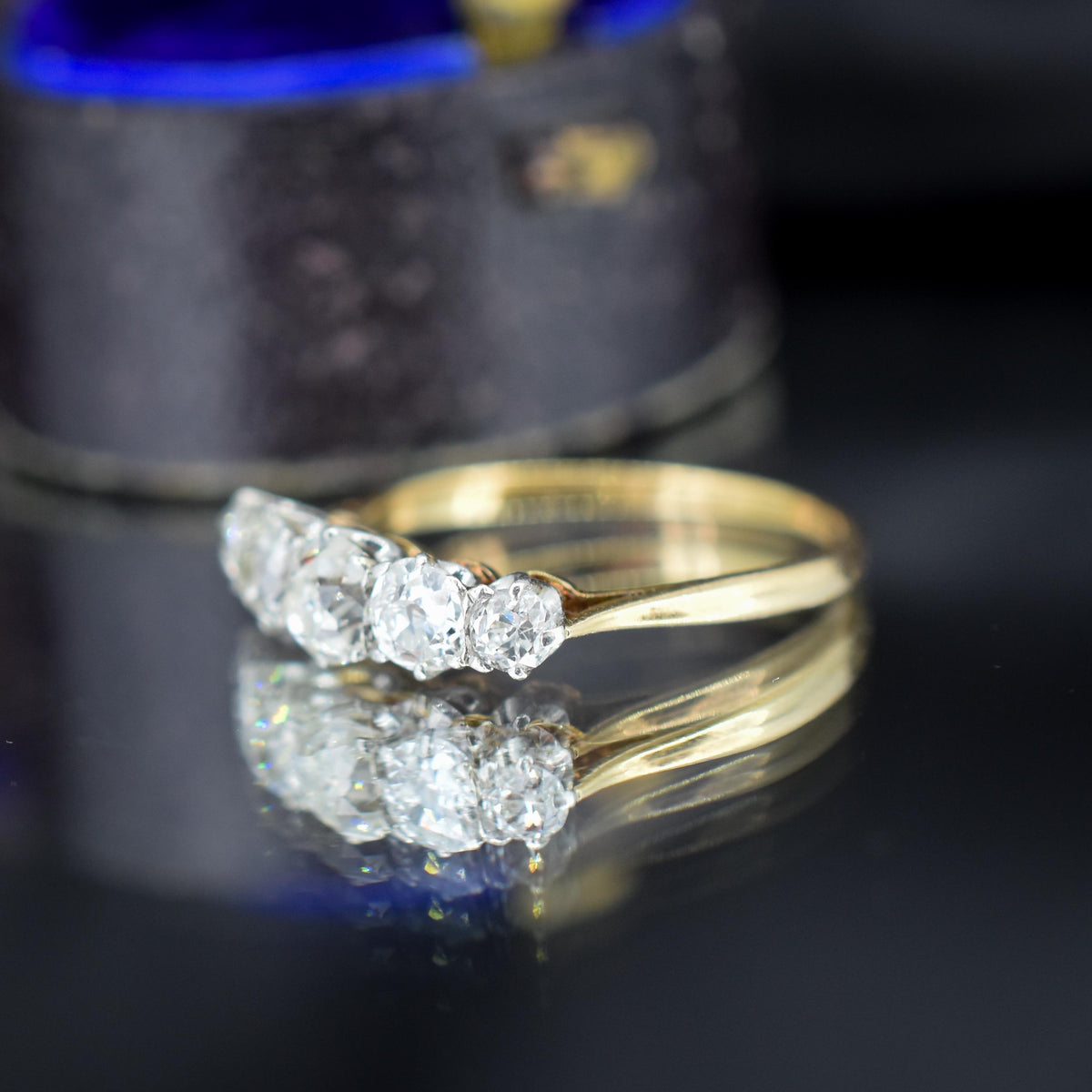 Antique 0.98ct Old Cut Diamond Five Stone 18ct Gold Platinum Ring