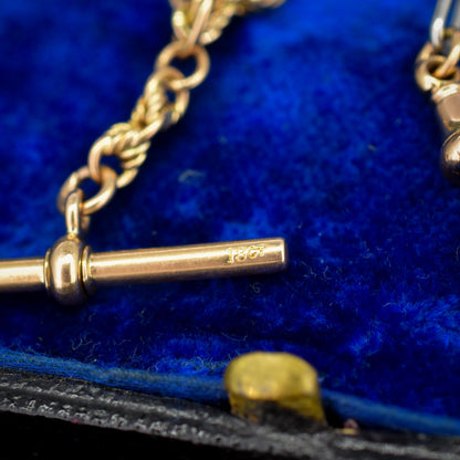 Antique 18ct Gold and Platinum Love Knot Trombone Watch Chain Necklace | 14.7"